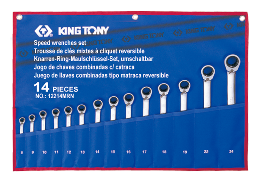 Bộ cờ lê vòng miệng tự động (Speed Wrench Set) 12214MRN KINGTONY 14 chi tiết chính hãng 