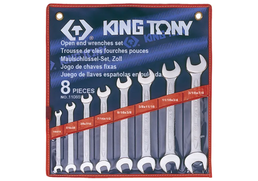 Bộ cờ lê 2 đầu miệng (Open End Wrench Set) 1108SR KINGTONY 8 chi tiết chính hãng 