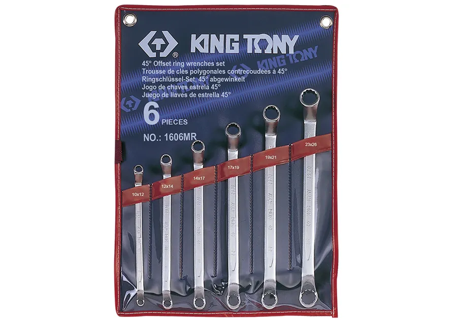 Bộ cờ lê 2 đầu vòng Offset 45° (45° Offset Ring Wrench) 1606MR KINGTONY 6 chi tiết chính hãng
