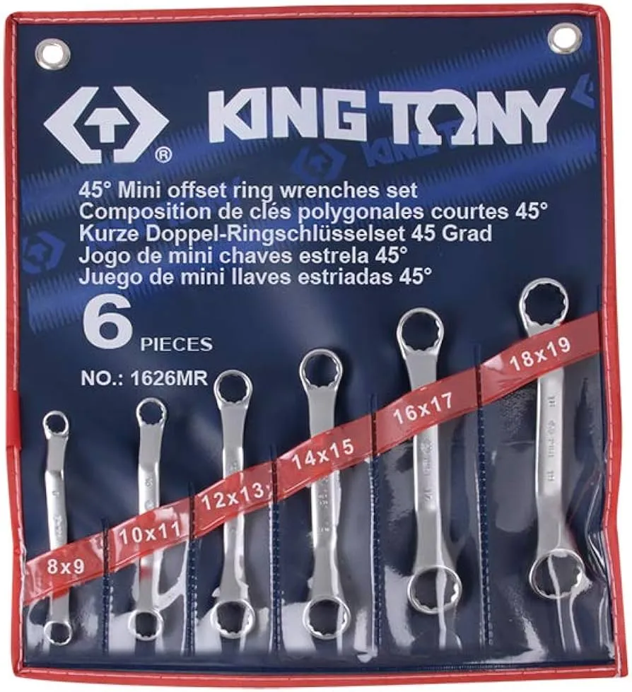 Bộ cờ lê 2 đầu vòng Offset 45° (45° Offset Ring Wrench) 1626MR KINGTONY 6 chi tiết chính hãng