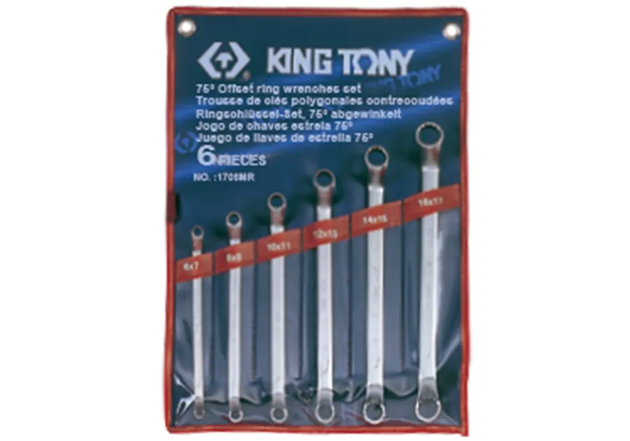 Bộ cờ lê 2 đầu vòng Offset 75° (75° Offset Ring Wrench) 1706MR KINGTONY 6 chi tiết chính hãng