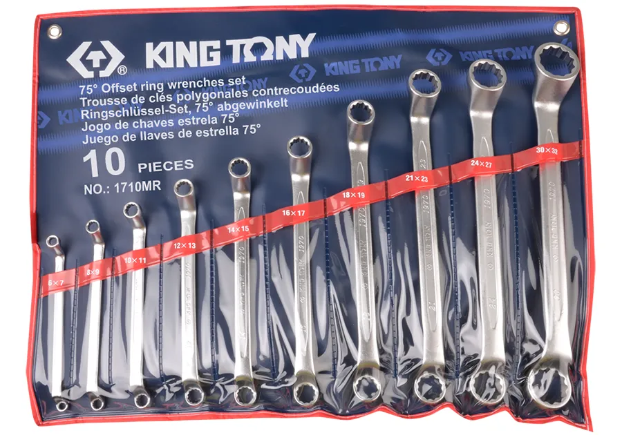 Bộ cờ lê 2 đầu vòng Offset 75° (75° Offset Ring Wrench) 1710MR KINGTONY 10 chi tiết chính hãn