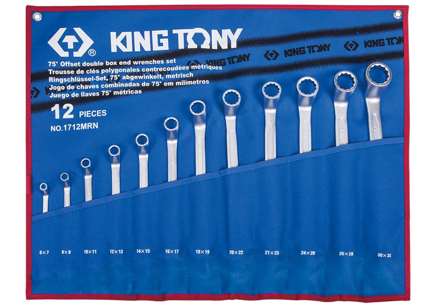 Bộ cờ lê 2 đầu vòng Offset 75° (75° Offset Ring Wrench) 1712MRN KINGTONY 12 chi tiết chính hã