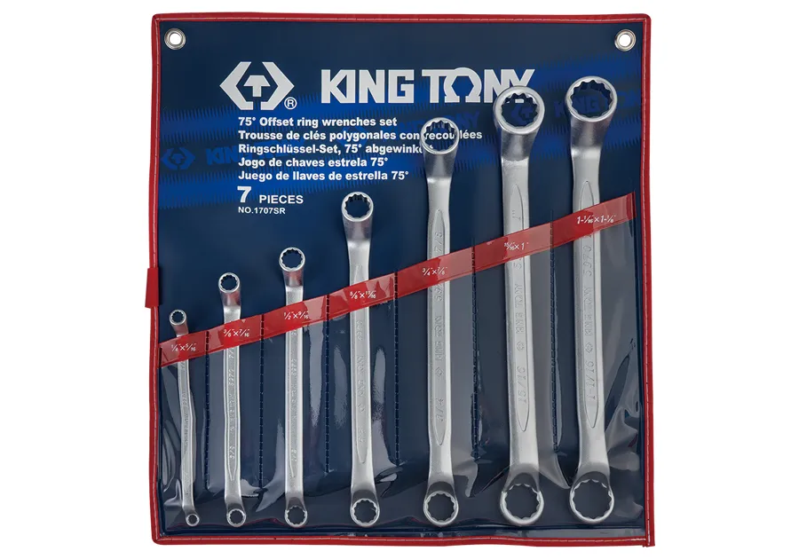Bộ cờ lê 2 đầu vòng Offset 75° (75° Offset Ring Wrench) 1707SR KINGTONY 7 chi tiết chính hãn